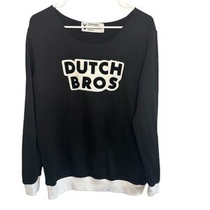 Dutch Bros Black + White SMALL Scoop Neck Lightweight Sweater DB 1992 CUTE